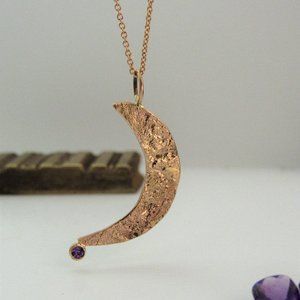 Rose Gold Crescent Moon Necklace, Amethyst Charm, Celestial Jewelry